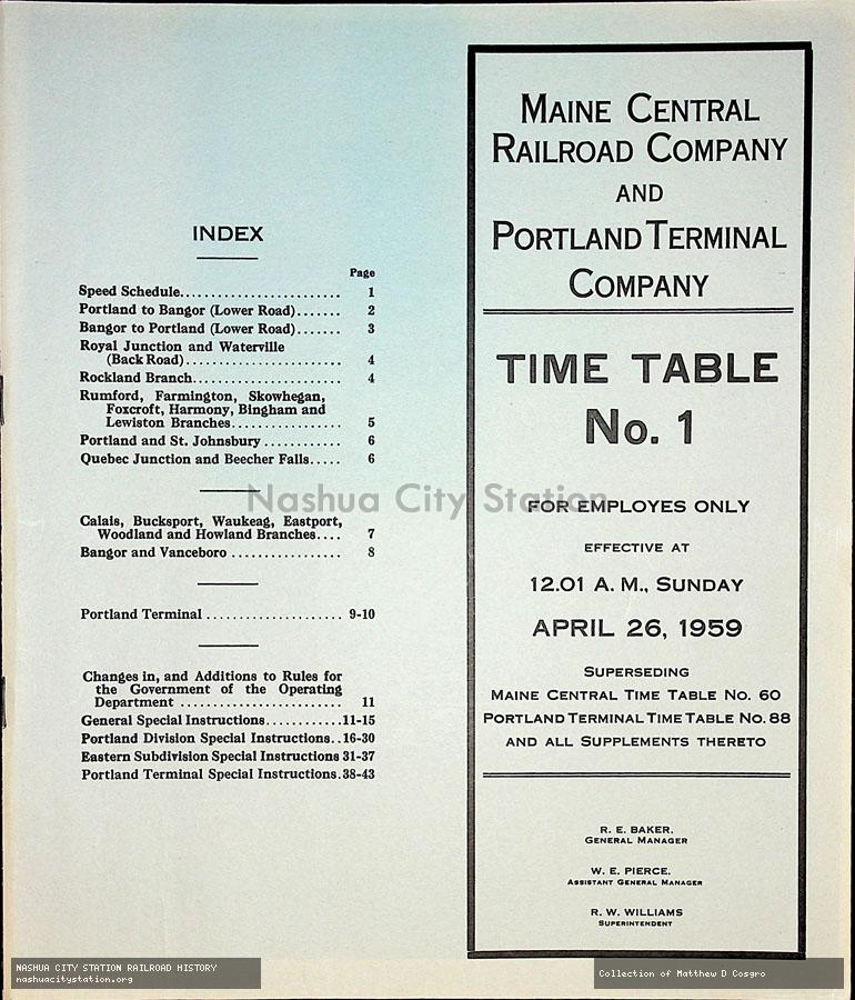 Employee Timetable: Maine Central Railroad Company and Portland Terminal Company - Time Table No. 1